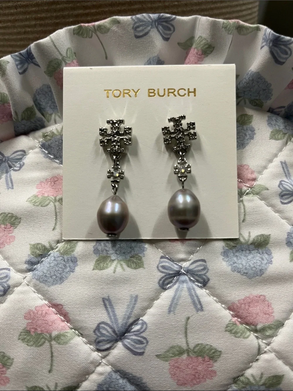 NWT Tory Burch Crystal Faux Pearl Drop Earrings